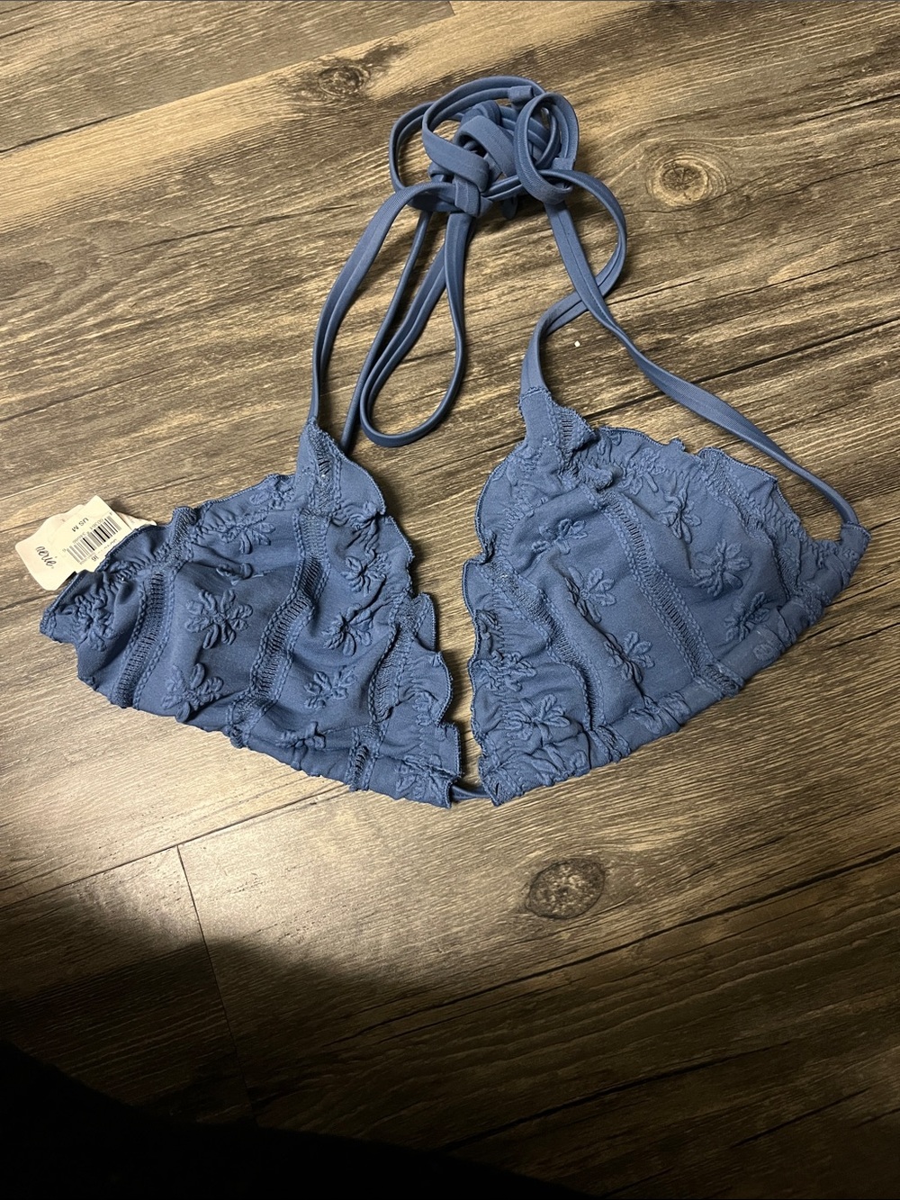 Aerie Blue Floral Perky Triangle Bikini Top Sz Medium